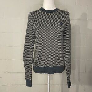 Original Penguin Checker Knit Crewneck Sweater in Light Gray and Navy